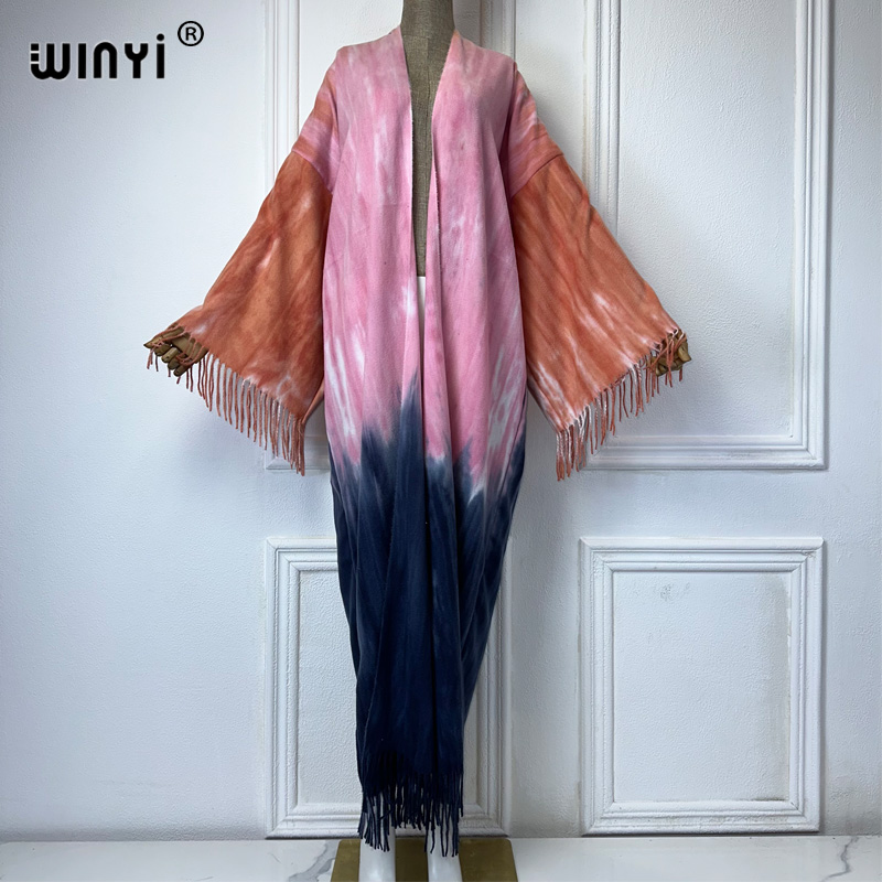 Street Fashion Kimono - WINYI Tie-dyed winter tassel cardigan Africa
