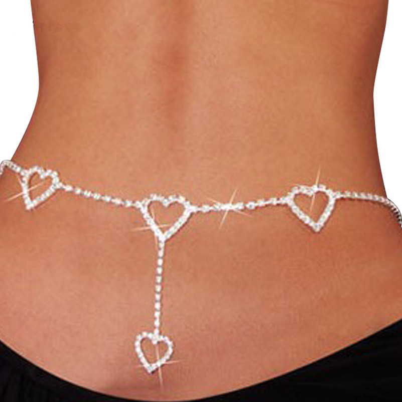 Street Fashion Photography - Fashionable Single-layer Heart Pendant Rhinestone Waist