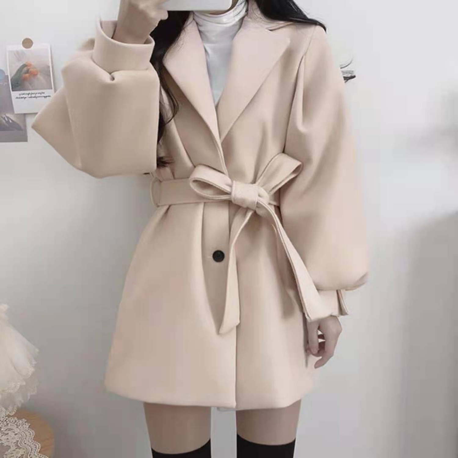 Street Fashion Outfit - Allingentle Ivory Women's Blazer Woolen Fashion