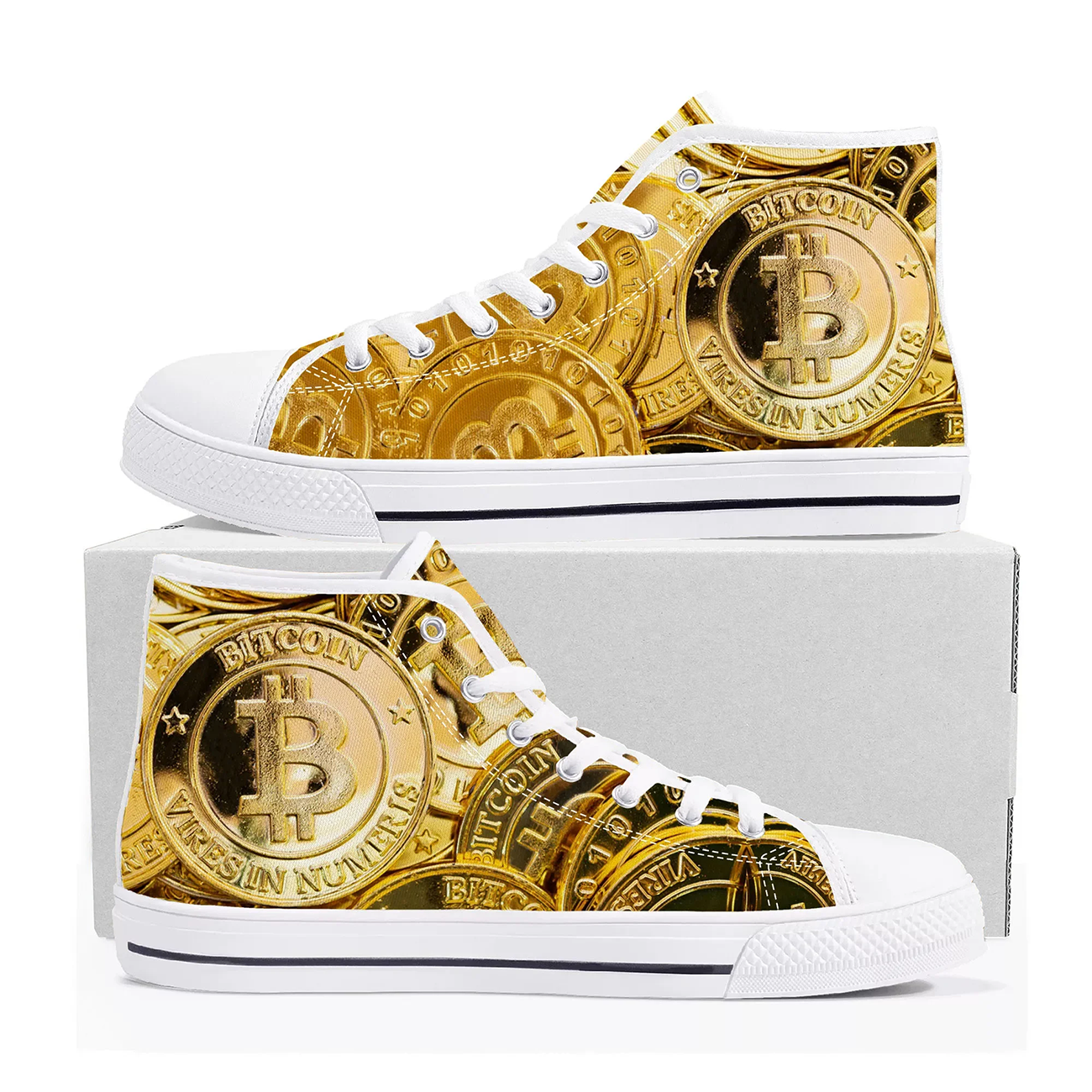 Street Fashion Designer - Bitcoin Logo Custom Canvas Shoes, Personalized