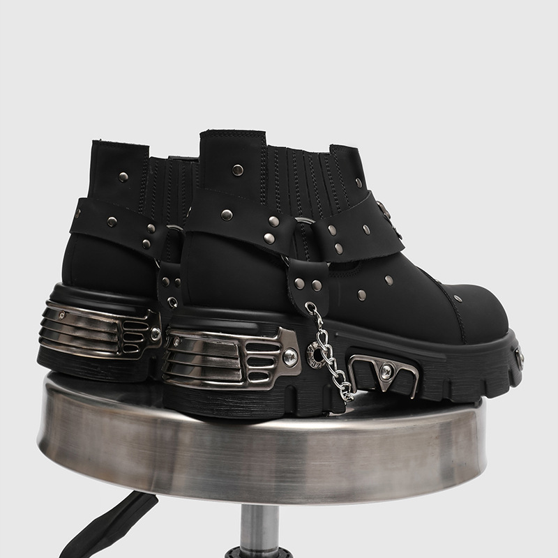 Street Fashion Designer - Rock Punk Metal Patchwork Motorcycle Boots