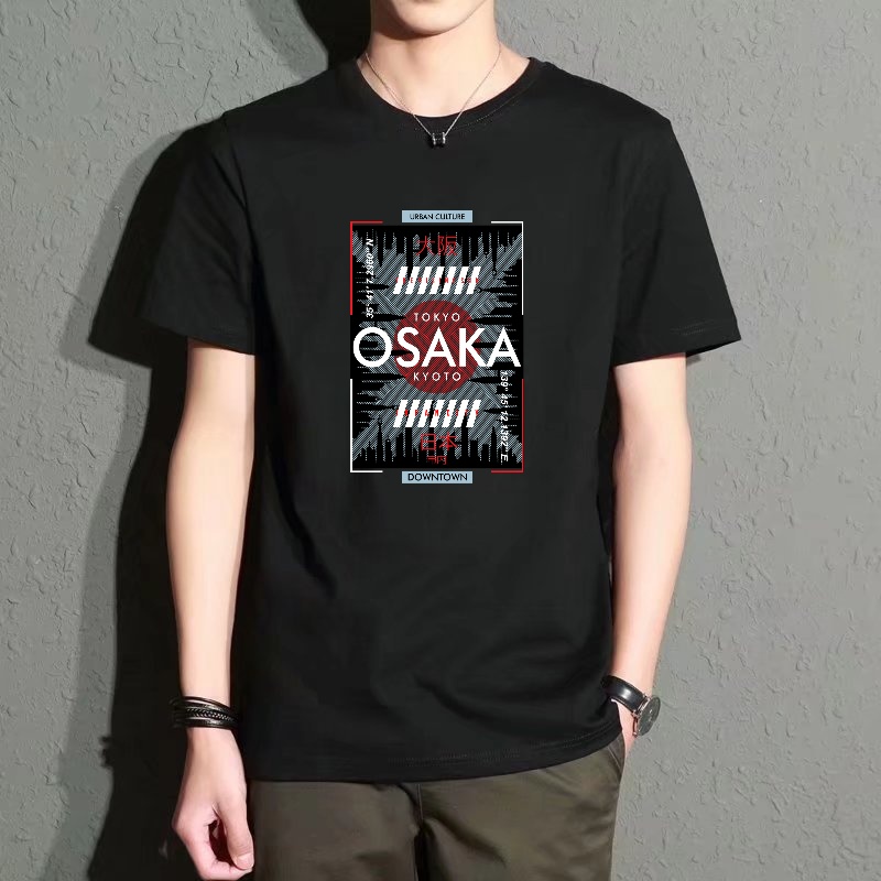 Street Fashion Osaka - Men's Black Round-Neck Short-Sleeved T-Shirt, Osaka