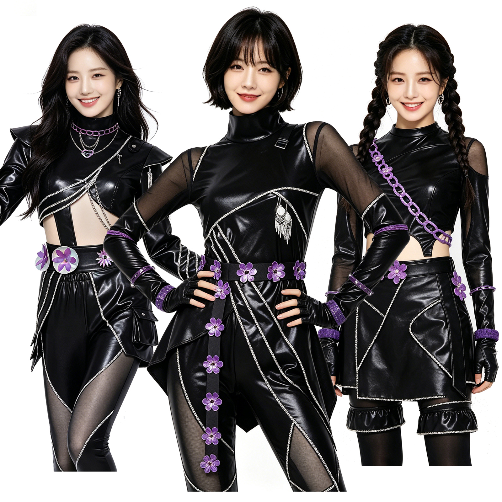 Street Fashion Kpop - Kpop Outfits Women Black Purple PU