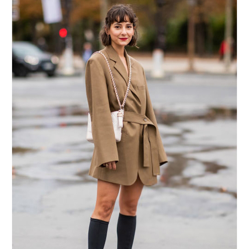 Chic Khaki Midi Suit Dress Fas – Street Fashion Week Bewertung und Preis